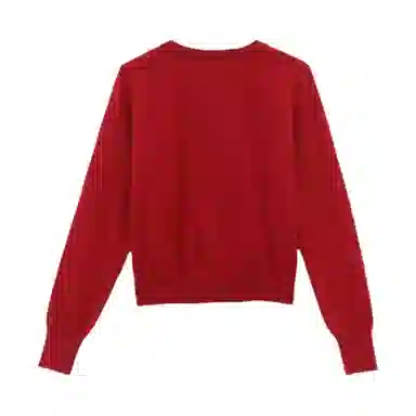 柏黛妃 纯色圆领修身短款针织衫 女款 红色