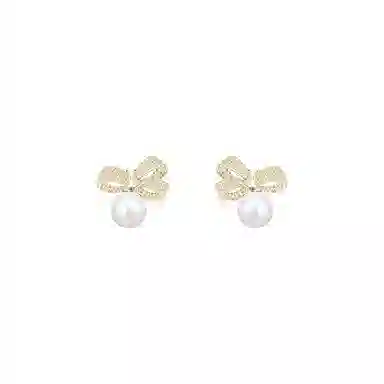 芒果饰品 秋冬气质蝴蝶结 曼塔玫瑰高级感轻奢精致耳饰#好运 铜 珍珠 耳环 女款