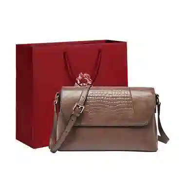 老人头 复古百搭通勤简约大气 合成革 单肩包小方包斜挎包 小号 女款 咖色