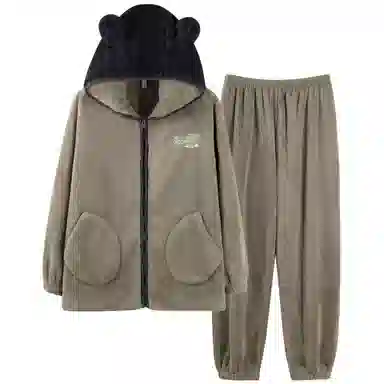 夏芬妍 简约时尚亲肤卡通连帽贵妃绒家居服加绒加厚保暖舒适可外穿秋冬款睡衣套装 男款 海鸥灰