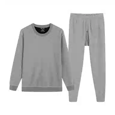 贴身领域 加厚加绒青年圆领纯色可外穿简约内衣秋衣秋裤打底保暖套装 男款