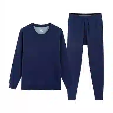 贴身领域 加厚加绒青年圆领纯色可外穿简约内衣秋衣秋裤打底保暖套装 男款