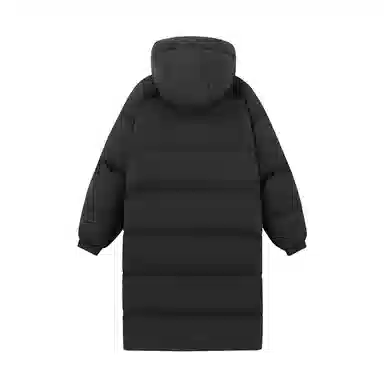 鸭鸭 美式复古基础款纯色户外运动舒适柔软防水无性别宽松休闲百搭高街轻便中长保暖防寒连帽羽绒服 男女同款 黑色