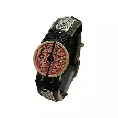 既白南兮 山鬼花钱五帝钱太岁本命年道系青年国风新中式文创 合金 皮革 手环 男女同款情侣款