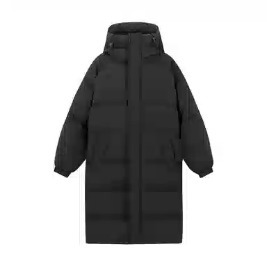 鸭鸭 美式复古基础款纯色户外运动舒适柔软防水无性别宽松休闲百搭高街轻便中长保暖防寒连帽羽绒服 男女同款 黑色