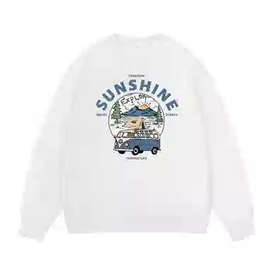 莫代尔 舒适亲肤潮流休闲时尚湖畔露营印花简约潮牌圆领长袖可外穿打底衣 男女同款