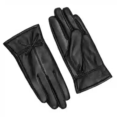 上海故事 真皮加绒加厚保暖外出骑行防风防寒防泼水可触屏 羊皮革 绒线手套 女款 黑色