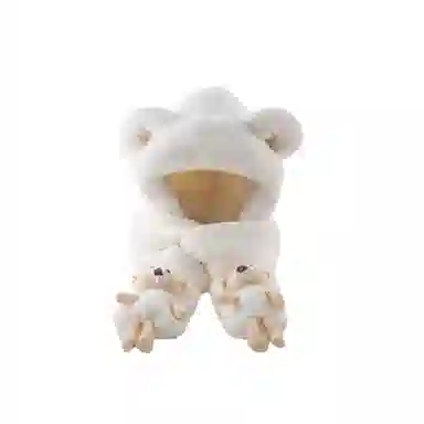 尚先生 小熊帽子秋冬季可爱百搭保暖毛绒一体连帽加绒加厚 聚酯纤维 斗篷帽 女款