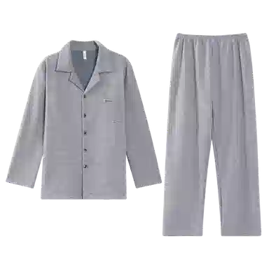 兰缪 加厚发热长袖舒适亲肤条纹睡衣套装 男款 图色