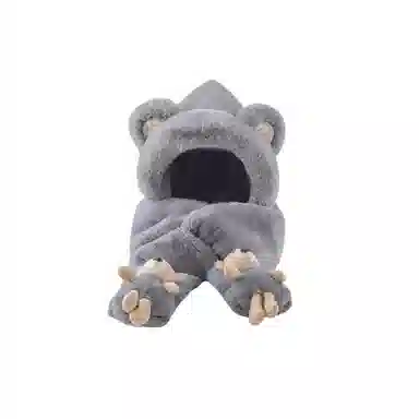 尚先生 小熊帽子秋冬季可爱百搭保暖毛绒一体连帽加绒加厚 聚酯纤维 斗篷帽 女款