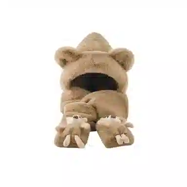 尚先生 小熊帽子秋冬季可爱百搭保暖毛绒一体连帽加绒加厚 聚酯纤维 斗篷帽 女款