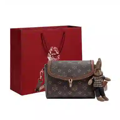 老人头 复古简约时尚百搭通勤实用大气 合成革 单肩斜挎包 小号 女 啡色