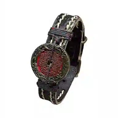 既白南兮 鱼跃龙门本命年山鬼花钱道系青年国风新中式文创 合金 皮革 手环 男女同款情侣款