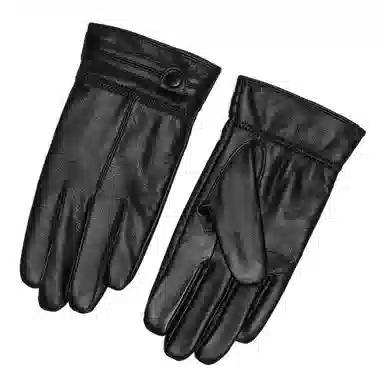 上海故事 时尚加绒加厚外出骑车防风防寒出行防水保暖 羊皮革 绒线手套 男款 黑色