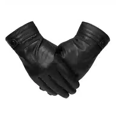 上海故事 时尚加绒加厚外出骑车防风防寒出行防水保暖 羊皮革 绒线手套 男款 黑色