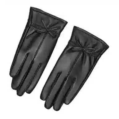 上海故事 真皮加绒加厚保暖外出骑行防风防寒防泼水可触屏 羊皮革 绒线手套 女款 黑色