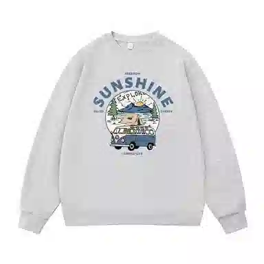 莫代尔 舒适亲肤潮流休闲时尚湖畔露营印花简约潮牌圆领长袖可外穿打底衣 男女同款