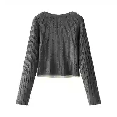 森马 短款假两件正肩绞花针织衫 女款