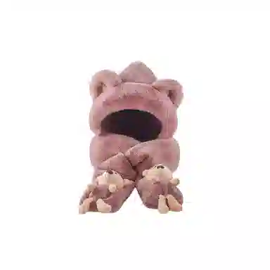 尚先生 小熊帽子秋冬季可爱百搭保暖毛绒一体连帽加绒加厚 聚酯纤维 斗篷帽 女款