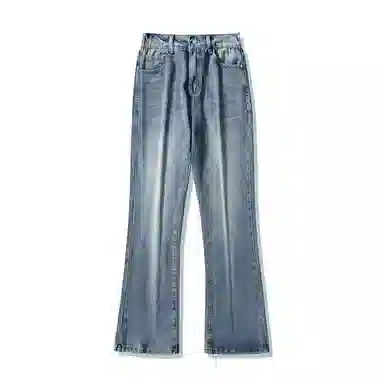 双星八特 加绒加厚保暖长裤美式高街废土风水洗做旧中腰百搭垂感休闲弯刀微喇潮流牛仔裤 男女同款