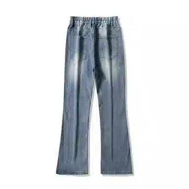 双星八特 加绒加厚保暖长裤美式高街废土风水洗做旧中腰百搭垂感休闲弯刀微喇潮流牛仔裤 男女同款