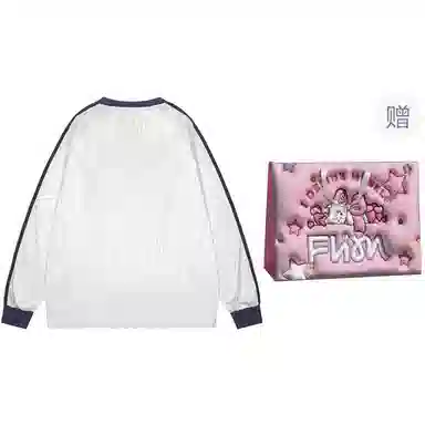 花蔓色 美式时尚休闲印花球衣可爱卡通长袖拼接插肩宽松卫衣 女款 白色 精美礼盒装