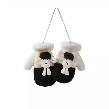 梦特娇 冬季加厚羊羔绒卡通可爱小羊挂脖连指 涤纶 绒线手套 女款