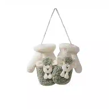 梦特娇 冬季加厚羊羔绒卡通可爱小羊挂脖连指 涤纶 绒线手套 女款