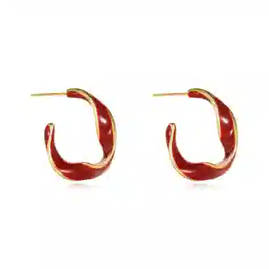 Yunxi Mobius Ring Earrings Red Copper Gold Plated