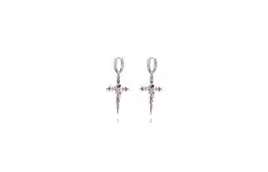 牧言 十字架 暗黑中性潮酷简约小众设计高级感 光面立体荆棘玫瑰交织缠绕灵动耳饰 合金 耳环 男女同款情侣款