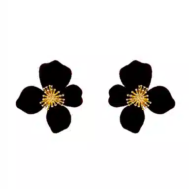 韵系 新年红丝绒花朵 铜镀金 耳环 女款