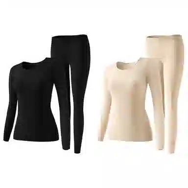 二三二三 隐形美肤薄款无痕圆领打底纯色舒适润肤无痕秋衣秋裤保暖套装 女款