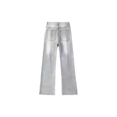 双星八特 加绒加厚保暖长裤美式高街废土风水洗做旧中腰百搭垂感休闲弯刀微喇潮流牛仔裤 男女同款