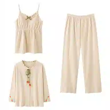 莫代尔 简约轻熟风柔软时尚亲肤透气可外穿居家服睡衣套装 女款 杏色