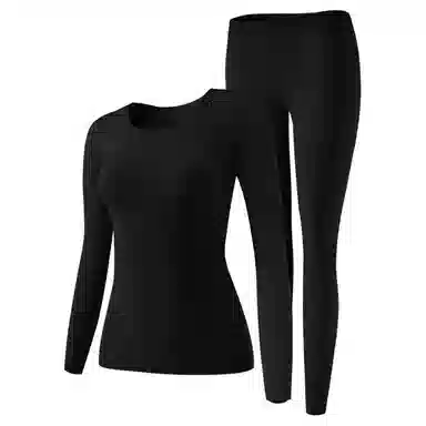 二三二三 隐形美肤薄款无痕圆领打底纯色舒适润肤无痕秋衣秋裤保暖套装 女款