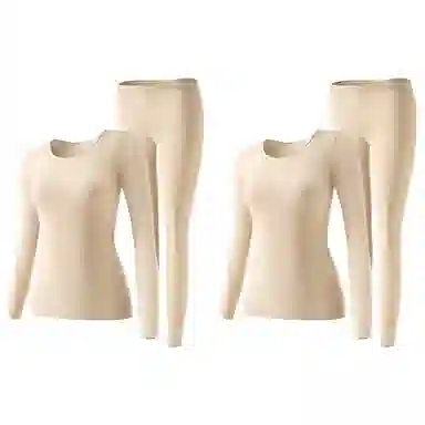 二三二三 隐形美肤薄款无痕圆领打底纯色舒适润肤无痕秋衣秋裤保暖套装 女款