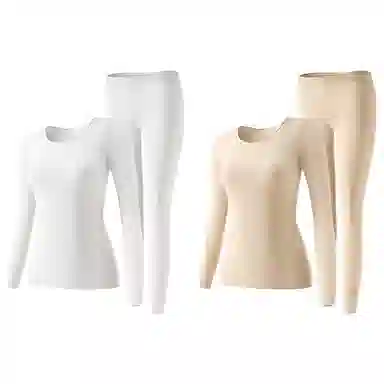 二三二三 隐形美肤薄款无痕圆领打底纯色舒适润肤无痕秋衣秋裤保暖套装 女款