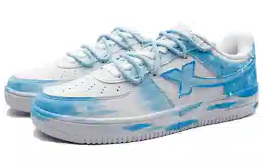 【定制球鞋】特步 空军一号 礼盒款 雪落幽蓝 雪花 泼墨手绘 防滑耐磨 低帮 板鞋 男女同款 冰蓝色