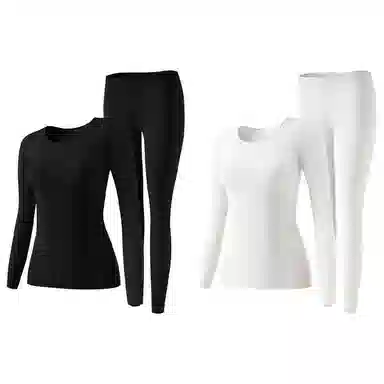 二三二三 隐形美肤薄款无痕圆领打底纯色舒适润肤无痕秋衣秋裤保暖套装 女款