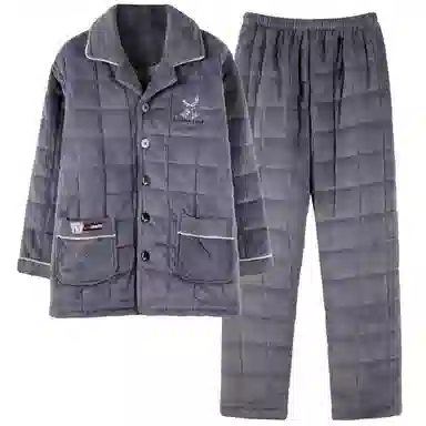 莫代尔 简约翻领舒适柔软亲肤加厚保暖微弹家居服可外穿睡衣套装 男款 灰暮色