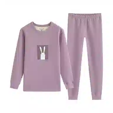 贴身领域 华夫格加绒加厚可爱圆领磨毛绒感秋衣秋裤防寒保暖套装 女款