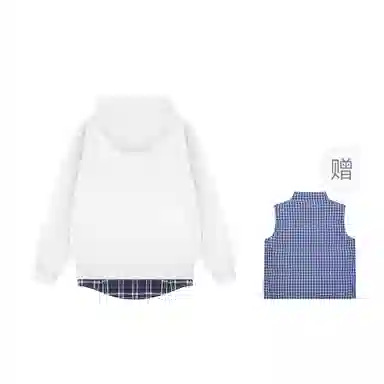 桴生 美式复古假两件格子拼接字母印花连帽加绒加厚卫衣 女款