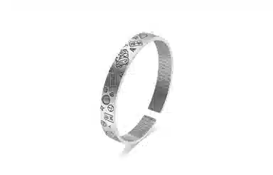 牧言 平安喜乐猫咪 复古气质简约小众设计高级感 立体磨砂吉言爱心福字铃铛幸运草招财猫多元素开口手饰 合金 手镯 男女同款情侣款