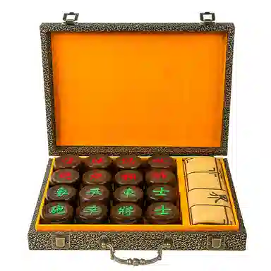 妙记 象棋中国象棋黑檀礼盒实木象棋皮革棋盘 桌游