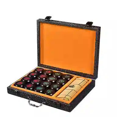 妙记 象棋中国象棋黑檀礼盒实木象棋皮革棋盘 桌游