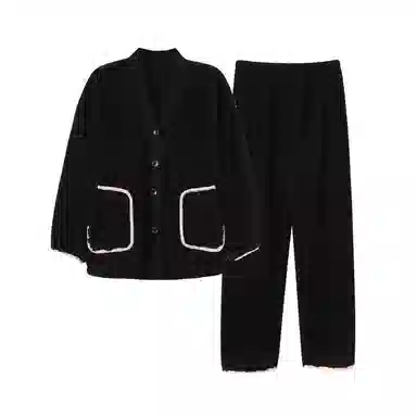 夏芬妍 宽松休闲舒适贴袋开衫珊瑚绒家居服加绒加厚保暖蓄温长袖长裤可外穿秋冬款睡衣礼盒 男女同款 黑色