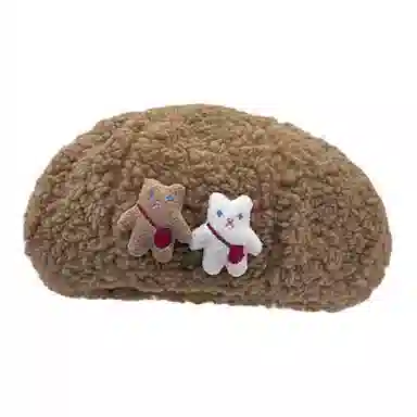 木林森 美拉德风可爱小熊秋冬季保暖休闲简约百搭 羊羔绒 贝雷帽 男女同款情侣款