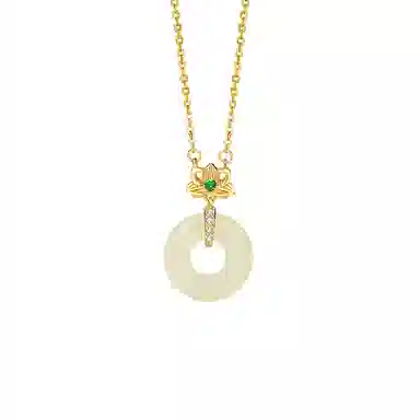 陌阡雪 【 步步生莲 莲生祥安】 新中式花朵平安扣闺蜜款可调节锁骨链小众设计#好运 项链 白玉 女款