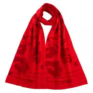 红豆 保暖针织加厚 羊毛 绒线围巾 男女同款情侣款 中国红大红