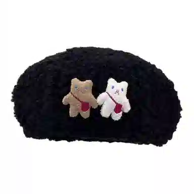 木林森 美拉德风可爱小熊秋冬季保暖休闲简约百搭 羊羔绒 贝雷帽 男女同款情侣款